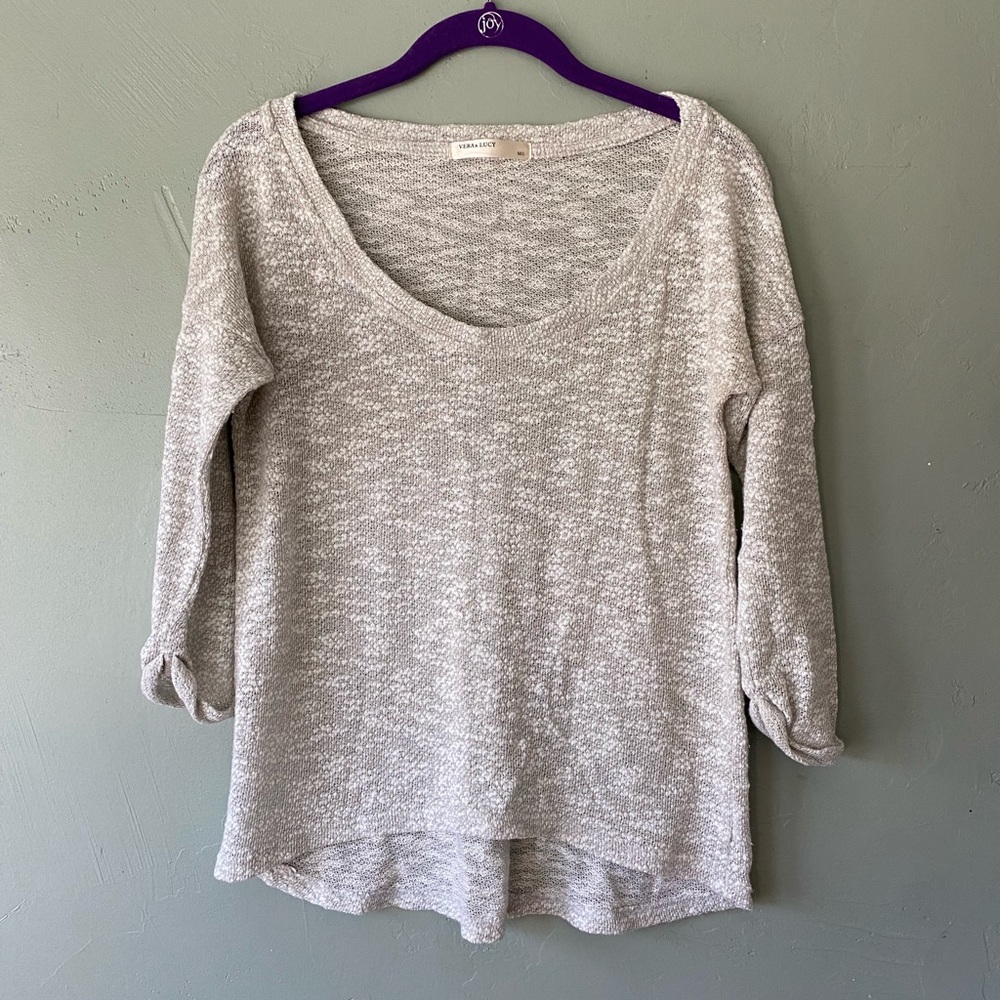 Wide scoop neck sweater, white-ish grey, size M/L, sheer, Vera & Lucy brand